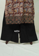Maroon with Mango Prints - Aavani - Kalamkari Pure Cotton Readymade Kurti Set with Real Ajrakh Mirror Work - Perfect for Office Wear | Casual Days | Everyday wear
