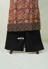 Dark Red with Flower Print - Aavani - Kalamkari Pure Cotton Readymade Kurti Set with Real Ajrakh Mirror Work - Perfect for Office Wear | Casual Days | Everyday wear