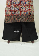Dark Red with Mango Prints - Aavani - Kalamkari Pure Cotton Readymade Kurti Set with Real Ajrakh Mirror Work - Perfect for Office Wear | Casual Days | Everyday wear