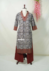 Midnight Black with Floral Prints - Aavani - Kalamkari Pure Cotton Readymade Kurti Set with Real Ajrakh Mirror Work - Perfect for Office Wear | Casual Days | Everyday wear