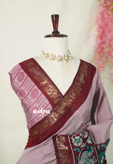 Muted Mauve Pink - Kalanjali Chanderi Silk with Peacock Prints Peacock Border - Best for Small Functions | Casual Wear
