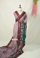 Muted Mauve Pink - Kalanjali Chanderi Silk with Peacock Prints Peacock Border - Best for Small Functions | Casual Wear