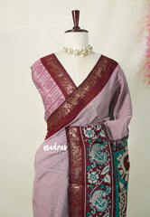 Muted Mauve Pink - Kalanjali Chanderi Silk with Peacock Prints Peacock Border - Best for Small Functions | Casual Wear