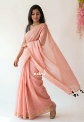 Muted Blush Pink - Kalanjali Soft Chanderi Silk with Contrast Blouse Combo - Perfect for Office Wear