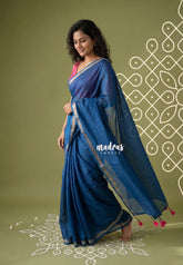 Ateneo Blue - Kalanjali Soft Chanderi Silk with Contrast Blouse Combo - Perfect for Office Wear