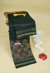Deep Bottle Green - Kalanjali Soft Chanderi Silk with Ajrakh Prints