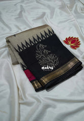 Greyish Beige & Fuchsia Pink - Kalanjali Chanderi Silk with Contrast Pallu and Blouse - Best for Small Functions | Casual Wear