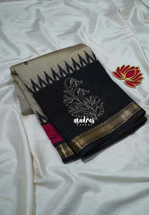 Greyish Beige & Fuchsia Pink - Kalanjali Chanderi Silk with Contrast Pallu and Blouse - Best for Small Functions | Casual Wear