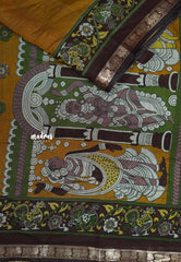 Turmeric yellow - Kalanjali chanderi silk with kalamkari kalahasti prints