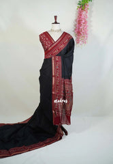 Jet Black - Kalanjali Soft Chanderi Silk with Warli Prints Border Contrast Pallu and Blouse - Best for Office Wear | Casual Wear