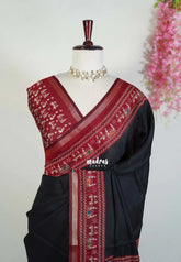 Jet Black - Kalanjali Soft Chanderi Silk with Warli Prints Border Contrast Pallu and Blouse - Best for Office Wear | Casual Wear