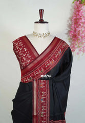 Jet Black - Kalanjali Soft Chanderi Silk with Warli Prints Border Contrast Pallu and Blouse - Best for Office Wear | Casual Wear