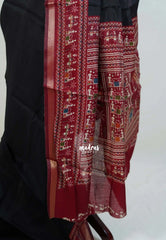 Jet Black - Kalanjali Soft Chanderi Silk with Warli Prints Border Contrast Pallu and Blouse - Best for Office Wear | Casual Wear
