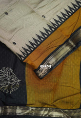 Greyish Beige & Mustard Yellow - Kalanjali Chanderi Silk with Contrast Pallu and Blouse - Best for Small Functions | Casual Wear