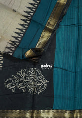 Greyish Beige & Teal - Kalanjali Chanderi Silk with Contrast Pallu and Blouse - Best for Small Functions | Casual Wear
