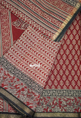 Reddish Maroon - Kalanjali Fine Quality Soft Chanderi Silk with Ikkat Prints and Kalamkari Border - Perfect for Office Wear