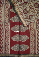 Muted Beige with Red - Kalanjali Fine Quality Soft Chanderi Silk Kalamkari Body with Small Zari Border - Perfect for Office Wear