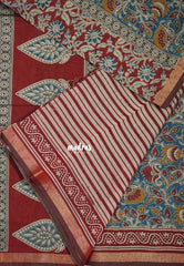 Peacock Blue - Kalanjali Fine Quality Soft Chanderi Silk Kalamkari Body with Small Zari Border - Perfect for Office Wear