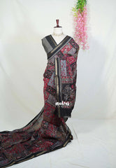 Black with Multicolor - Kalanjali chanderi Silk with Kalamkari Prints with Tiny Border - Best for Casual Wear