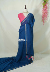 Ateneo Blue - Kalanjali Soft Chanderi Silk with Contrast Blouse Combo - Perfect for Office Wear