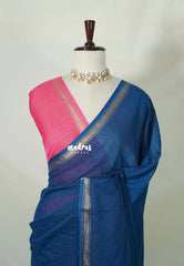 Ateneo Blue - Kalanjali Soft Chanderi Silk with Contrast Blouse Combo - Perfect for Office Wear