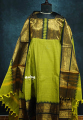 Mehendi green with black - READYMADE (ONLY TOP AND DUPATTA) Classic kanchi cotton anarkali set