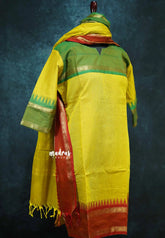 Greenish yellow - XL READYMADE (ONLY TOP AND DUPATTA) Classic kanchi cotton salwar suit ganga jamuna border
