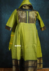 Mehendi green with black - READYMADE (ONLY TOP AND DUPATTA) Classic kanchi cotton anarkali set