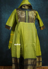 Mehendi green with black - READYMADE (ONLY TOP AND DUPATTA) Classic kanchi cotton anarkali set
