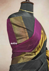 Classic Kanchi cotton with double border with blouse - Black