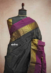 Classic Kanchi cotton with double border with blouse - Black