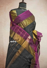 Classic Kanchi cotton with double border with blouse - Black