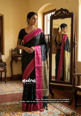 Nightfall Black - Kanimozhi - Soft Silk with Rettapet Border - Best for Festive Wear