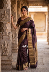 Dark Chocolate Brown - Kanimozhi - Soft Silk Saree Traditional Zari Border with Buttas - Best for Wedding Functions