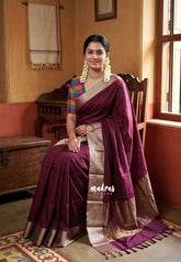 Majestic Maroon - Kanimozhi - Semi Soft Silk Saree with Madras Checks Cotton Blouse Double Blouse Combo - Perfect for Small Functions