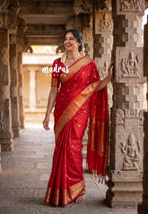 Spicy Red - Kanimozhi - Soft Silk Saree Floral Border with Buttas - Best for Wedding Functions