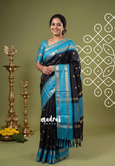 Midnight Black - Kanimozhi - Soft Silk Saree with Rudraksham Border and Buttas - Best for Wedding Wear