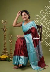 Majestic Maroon - Kanimozhi - Premium Soft Silk Plain with Rudraksham Border - Best for Wedding Functions