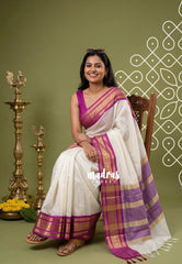 Ivory White - Kanimozhi - Premium Soft Silk Plain with Rudraksham Border - Best for Wedding Functions