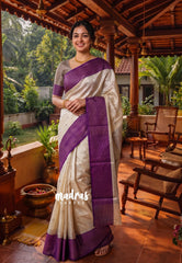 Creamy Sandal Beige - Kanimozhi - Premium Soft Silk Stripes with Buttas and Checks Border - Best for Wedding Functions