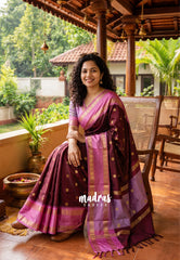 Majestic Maroon - Kanimozhi - Soft Silk Saree with Rudraksham Border and Buttas - Best for Wedding Wear
