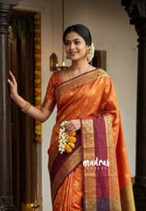 Rusty Orange - Kanimozhi - Soft Silk Saree Peacock Rettapetta Border with Peacok Buttas - Best for Wedding Wear
