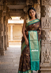 Olive Brown - Kanimozhi - Soft Silk Saree Mango and Flower Border with Flower Buttas - Best for Small Functions