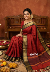 Rust Red - Kanimozhi - Soft Silk Zari Muthukattam with Floral Border - Best for Wedding Wear