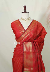 Classic Red - Kanimozhi - Soft Silk Muthu Kattam with Traditional Border - Best for Wedding Wear