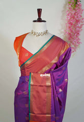 Dual Shade Purple - Kanimozhi - Soft Silk Sareee Rettapet Border with Buttas and Contrast Blouse - Best for Wedding Functions