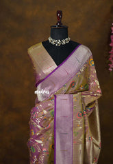 Dual Shade Mustard and Magenta - Kanimozhi - Premium Soft Malai Silk Meenakari Weaving Body with Paithani Border - Perfect for Festive Wear