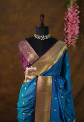 Dual Shade Peacock Blue - Kanimozhi - Premium Soft Malai Silk Saree with Rich Pallu and Blouse - Perfect for Festive Wear