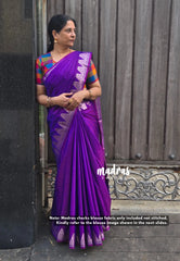 Dual Shade Purple - Kanimozhi - Premium dualshade soft silk with Temple Border with Madras Checks Double Blouse Combo - Best for Small Functions