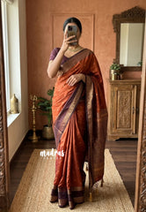 Rust Orange - Kanimozhi - Soft Silk Saree with Rettapet Border - Perfect for Festive Wear